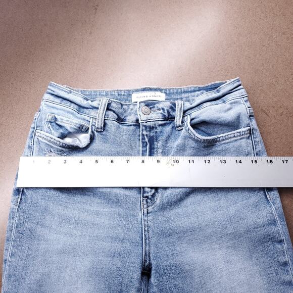 Flying Monkey Jeans Women 29 Lt Blue Straight Leg Distressed Y2K Grunge Casual - Picture 5 of 11